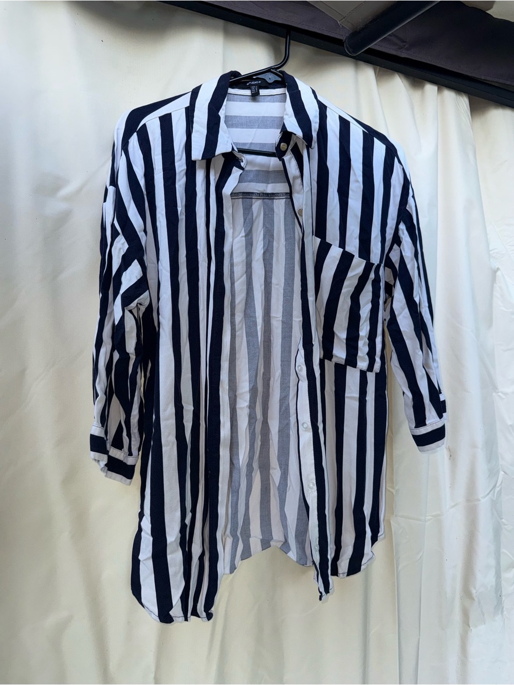 Studio F Navy and White Stripe Button-Down Shirt